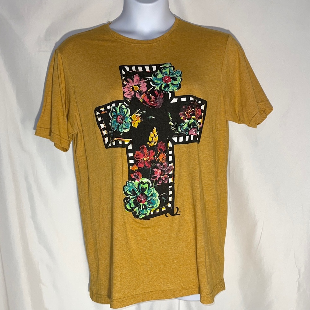 Texas True Mustard Tee with Floral Cross Design